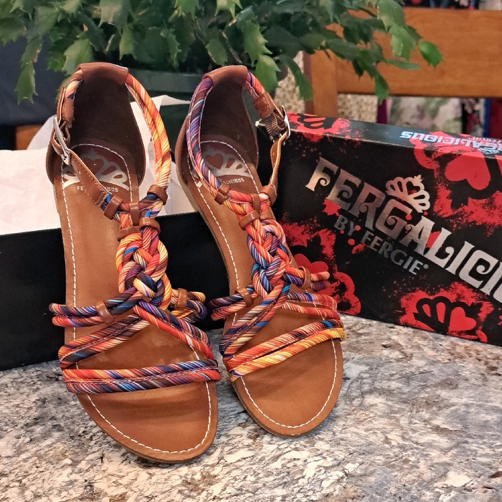 NWT Fergalicious Women's Braided Multicolor Sandals With Box